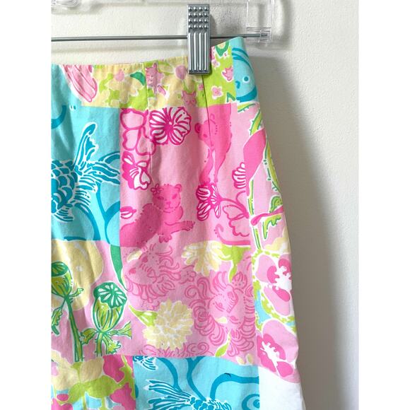 Lilly Pulitzer Vintage Patchwork Floral Animal Mini Skirt Pink Blue Size 2 - Picture 3 of 7